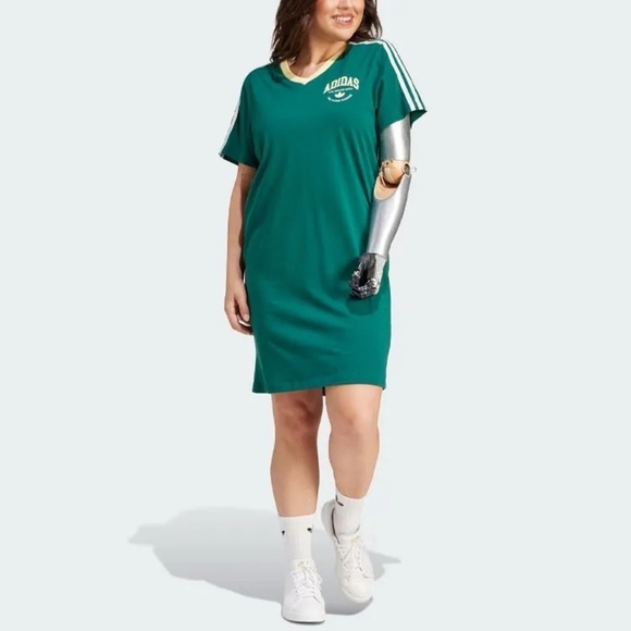 adidas Originals Dresses & Skirts - Adidas Original VRCT 3 Stripes T-Shirt Dress Green Size Small